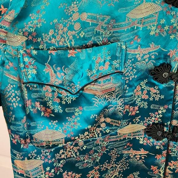 Vintage Peony Brand Shanghai China Robe Coat Size Med Satin Pankou Knot Button - Picture 8 of 11